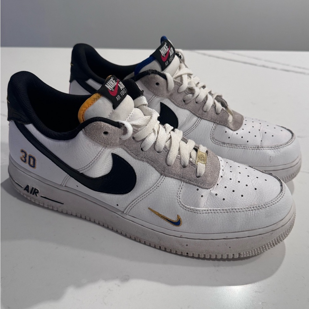 Nike Air Force 1 Custom Baseball Sneakers White Black Gold Leather Low Top Men's - Picture 2 of 4